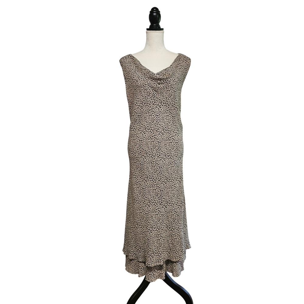 Charter Club Silk Cheetah Print Cowl Neck Sleeveless Maxi Dress Size 18W
